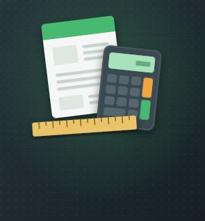Illustration of a product line sheet, a calculator and a ruler